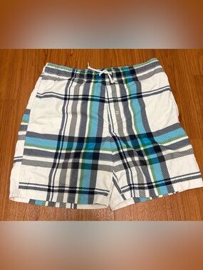 Trader Bay Men's White Plaid Swim Trunks size S